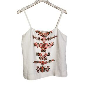J. CREW Collection Top Womens 12 White Linen‎ Embellished Tank Top Sleeveless